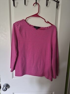 IMNYC Pink Striped Long Sleeve Boatneck Tee